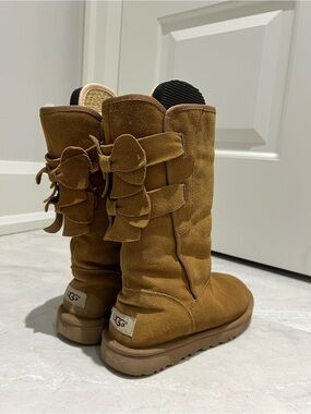 UGG Chestnut Brown Suede Bow-Accent Mid-Calf Boots